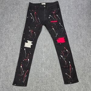 Blind Trust Jeans Mens 32x32 Black Paint Splatter Distressed Skinny Stretch Red